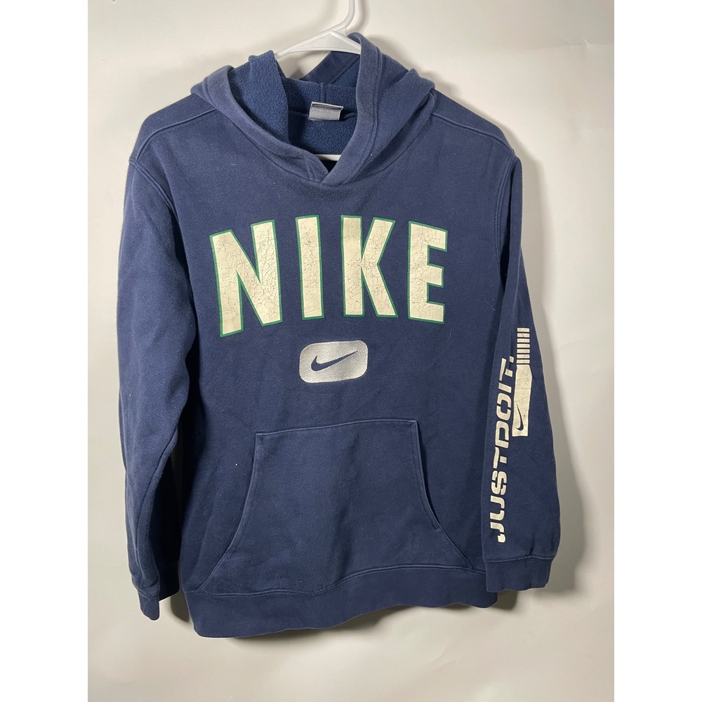 Vintage Nike Hoodie Pullover Just Do It Spell Out Logo Blue‎ Mens Medium